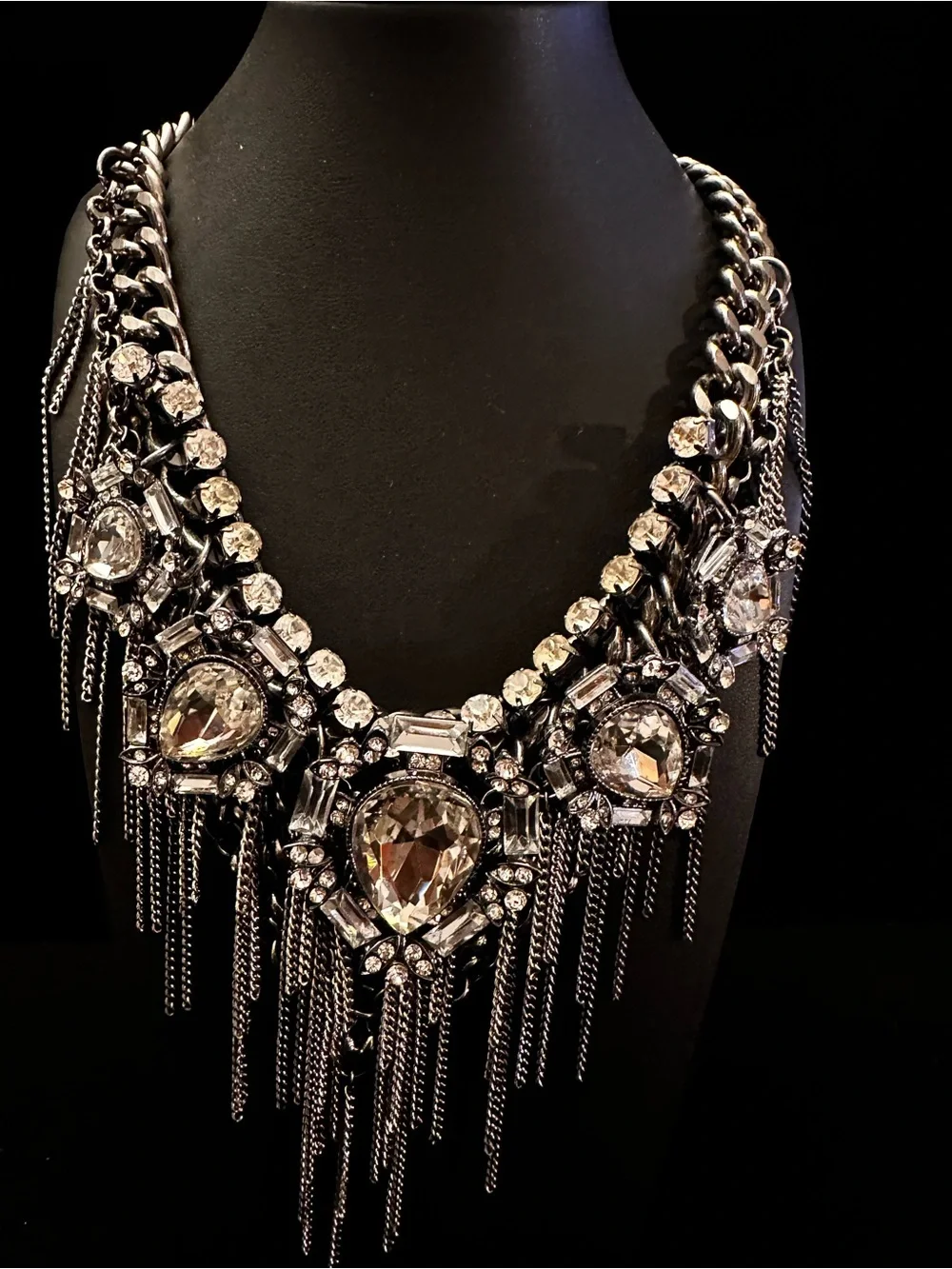 Vintage Charming Charlie Chunky Statement necklace/Glass and black metal